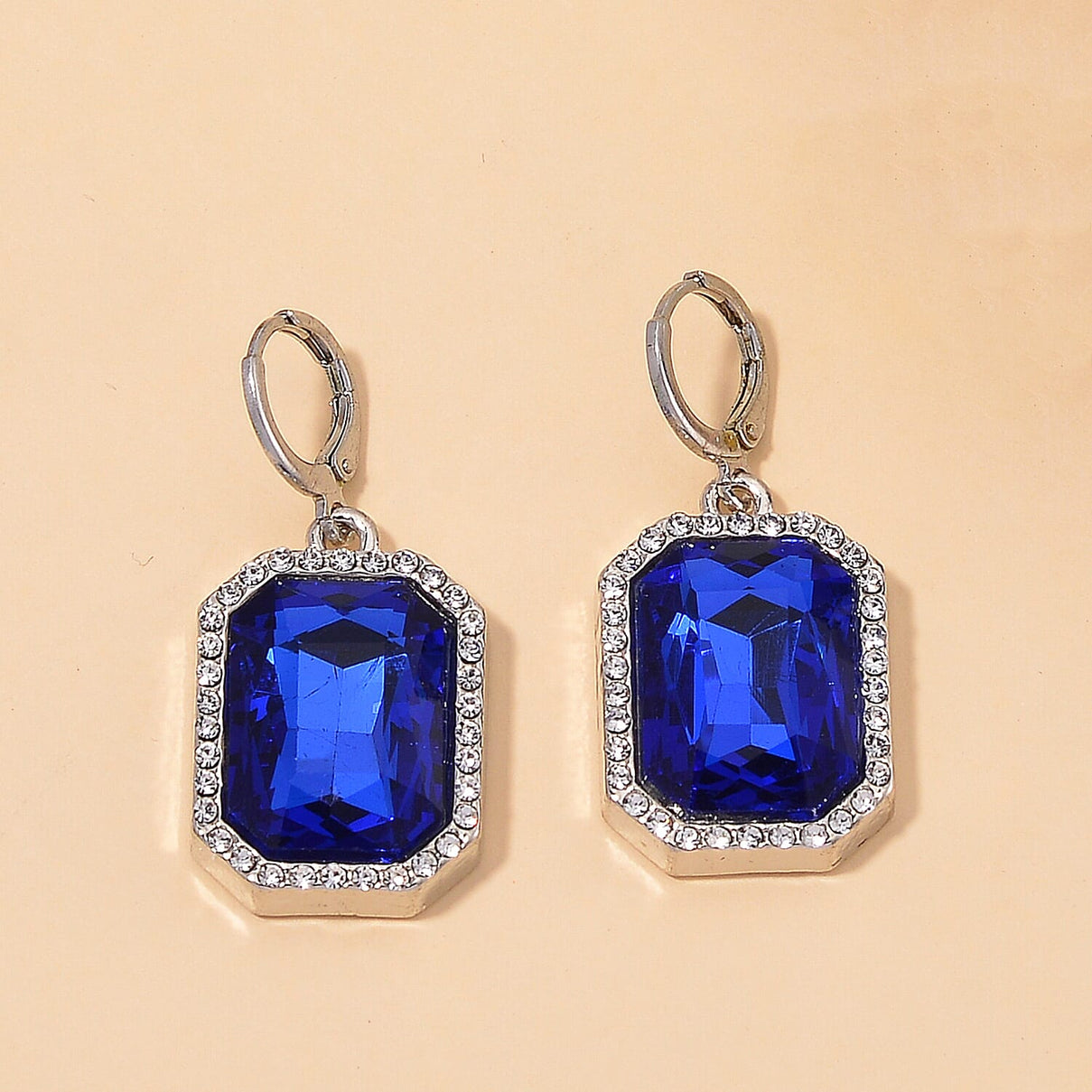 Blue Glass &amp; White Crystal Halo Earring with Hoop V32512752 2