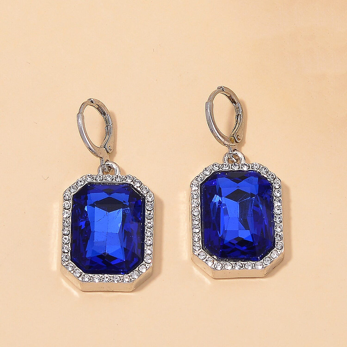 Blue Glass &amp; White Crystal Halo Earring with Hoop V32512752 2