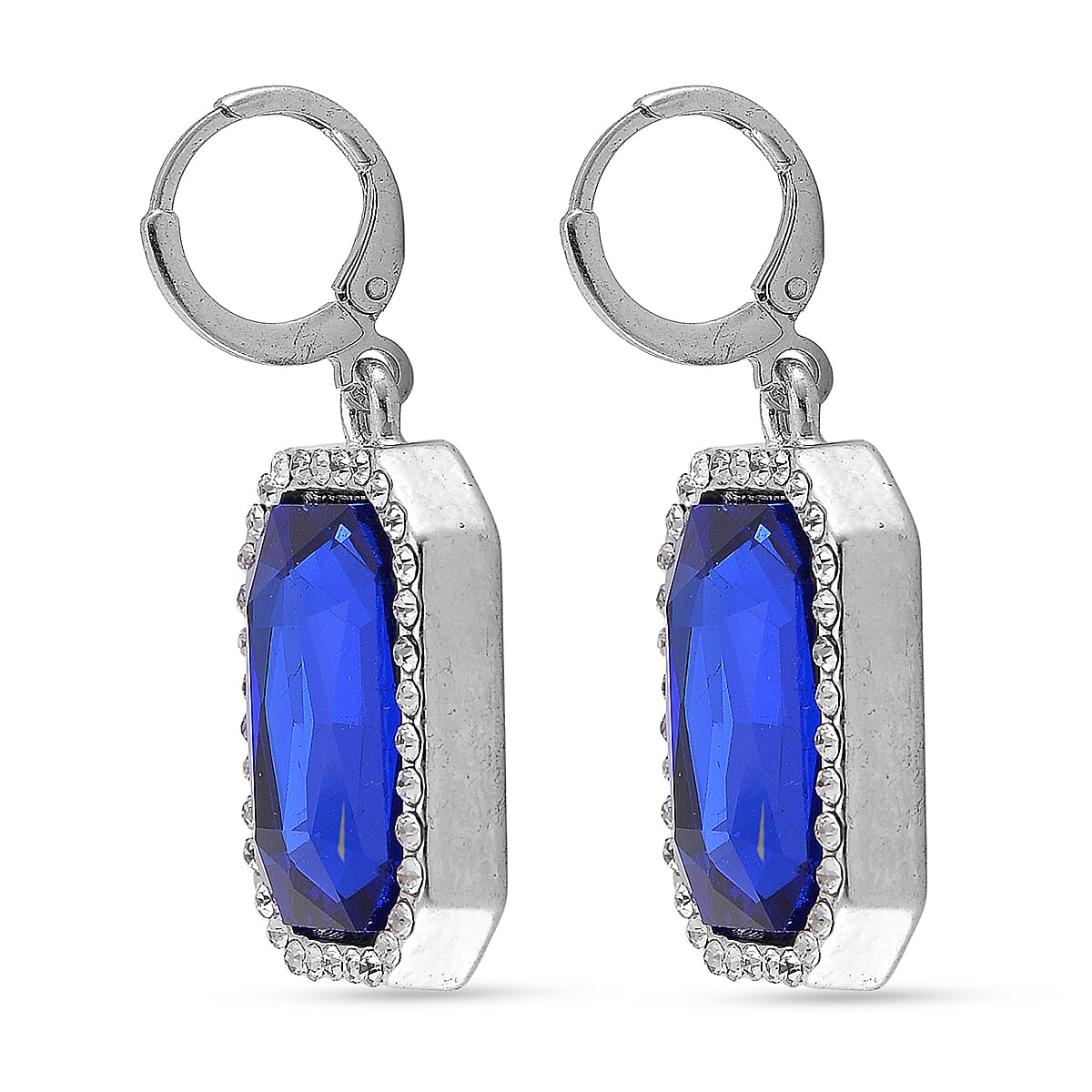Blue Glass &amp; White Crystal Halo Earring with Hoop V32512752 4