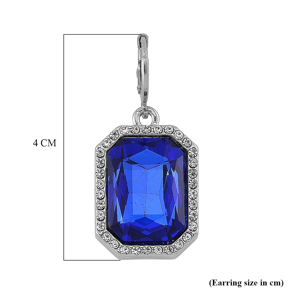 Blue Glass &amp; White Crystal Halo Earring with Hoop V32512752 6