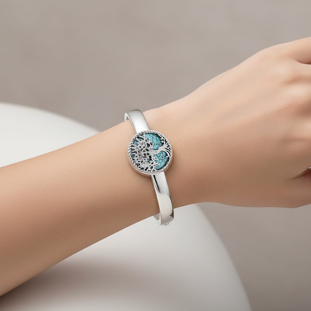 Tree of Life Collection - Blue Sandstone Cuff Bangle (Size 7.5) 8275502 2