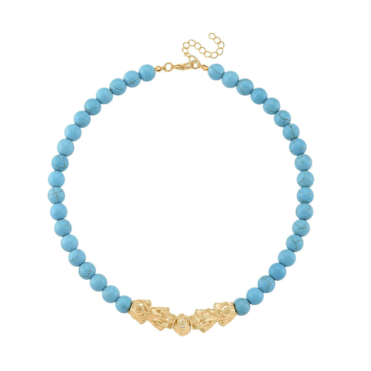 Blue Howlite Beads, Pixiu Necklace (Size 18 - 2 Ext) in Yellow Goldtone 330.00 Ct. 8172094 2