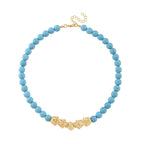 Blue Howlite Beads & Pixiu Necklace (Size 18 - 2 Ext) in Yellow Gold Plated 330.00 Ct.