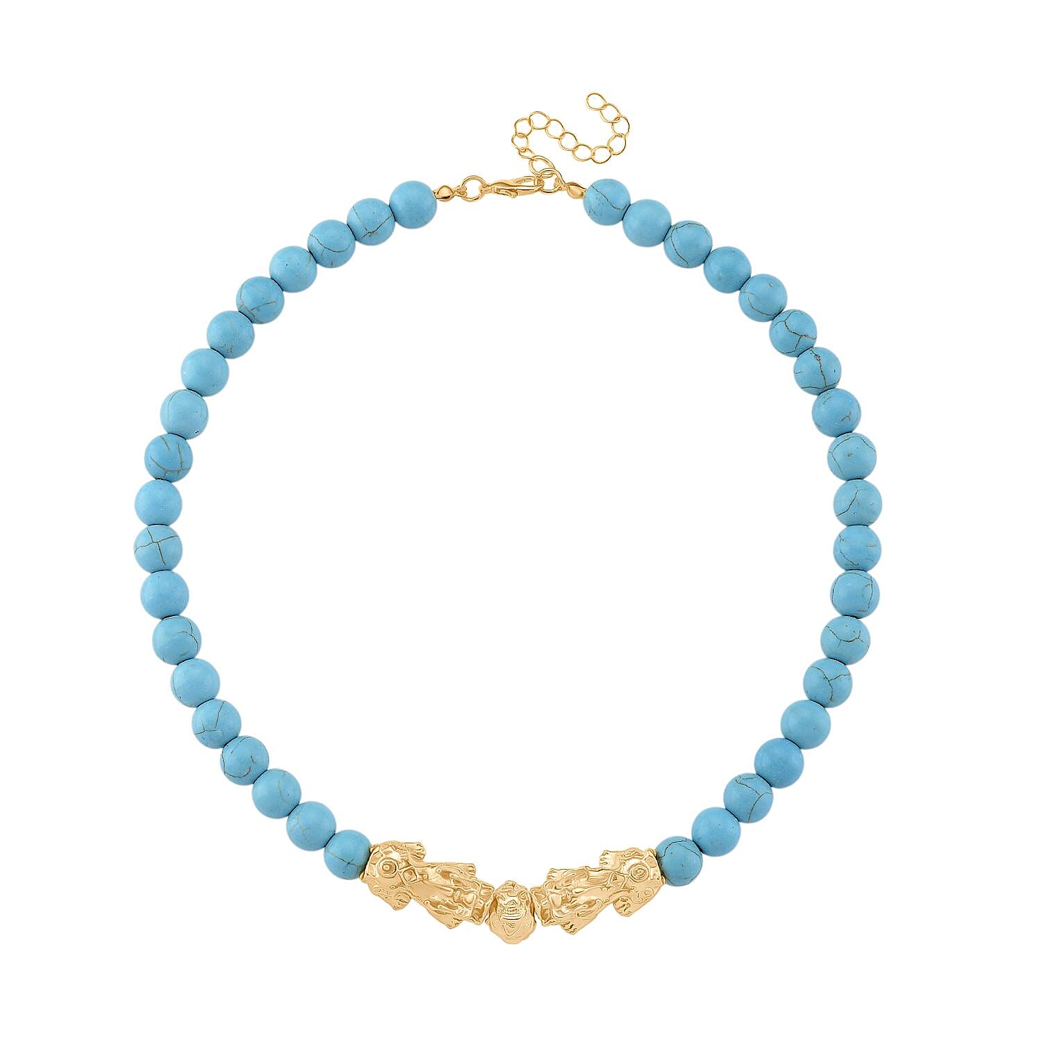 Blue Howlite Beads, Pixiu Necklace (Size 18 - 2 Ext) in Yellow Goldtone 330.00 Ct. 8172094 2