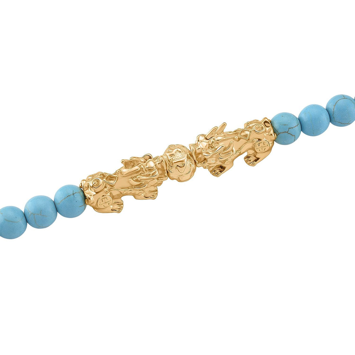 Blue Howlite Beads, Pixiu Necklace (Size 18 - 2 Ext) in Yellow Goldtone 330.00 Ct. 8172094 3