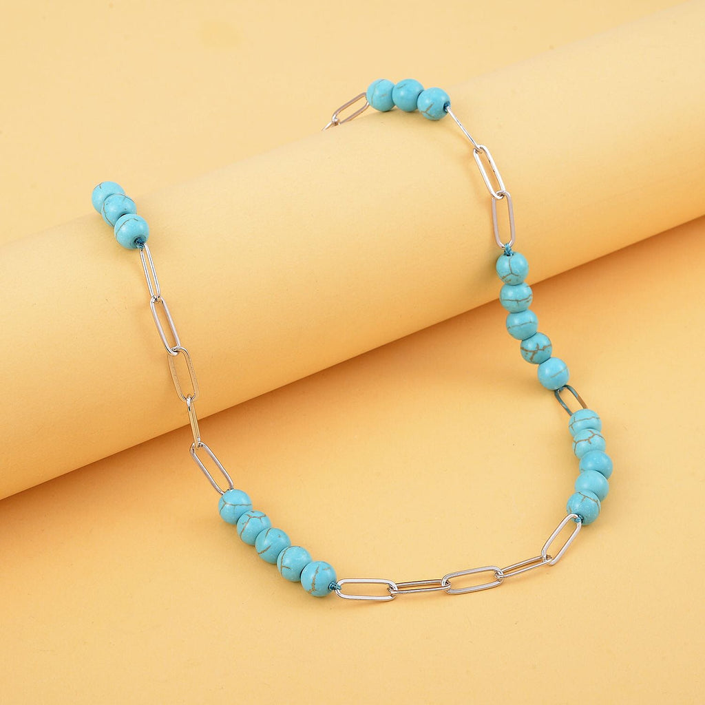 Blue Howlite Necklace (Size - 18 with 2 inch Extender) in Silver Tone