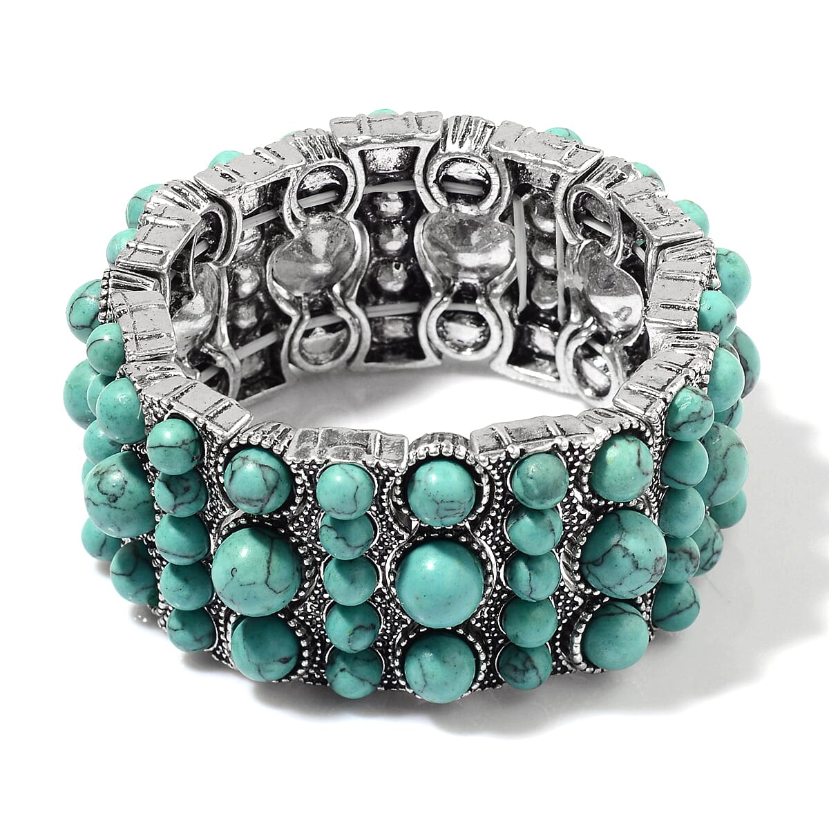 Blue Howlite Stretchable Bracelet (Size - 7-7.5) in Silver Tone 20.00 Ct. 2208702 0