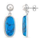 Blue Howlite & White Fresh Water Pearl Earring with Push Back 30.00 Ct.