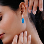 Blue Howlite & White Fresh Water Pearl Earring with Push Back 30.00 Ct.