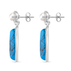 Blue Howlite & White Fresh Water Pearl Earring with Push Back 30.00 Ct.