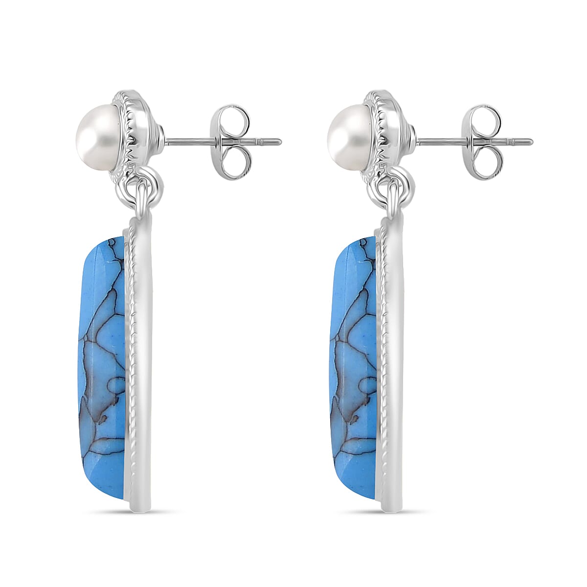 Blue Howlite &amp; White Fresh Water Pearl Earring with Push Back 30.00 Ct. V32636944 3
