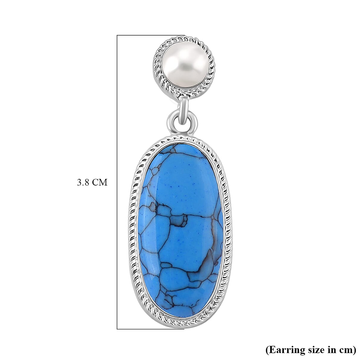 Blue Howlite &amp; White Fresh Water Pearl Earring with Push Back 30.00 Ct. V32636944 5