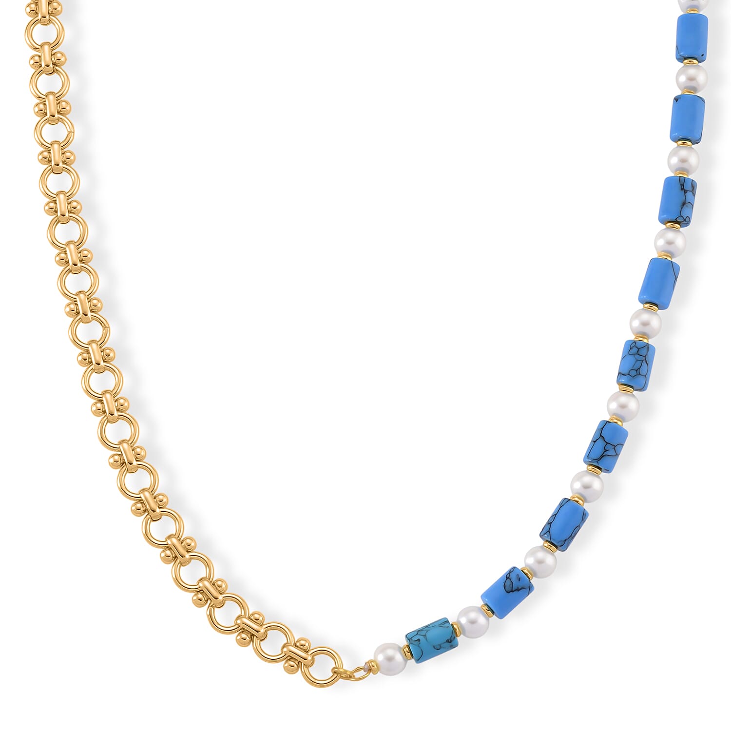 Blue Howlite &amp; White Shell Pearl Beads Necklace (Size - 20) 140.00 Ct. V32513136 0