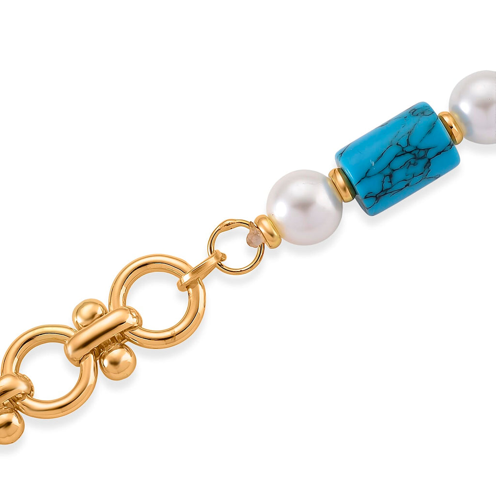 Blue Howlite & White Shell Pearl Beads Necklace (Size - 20) 140.00 Ct.