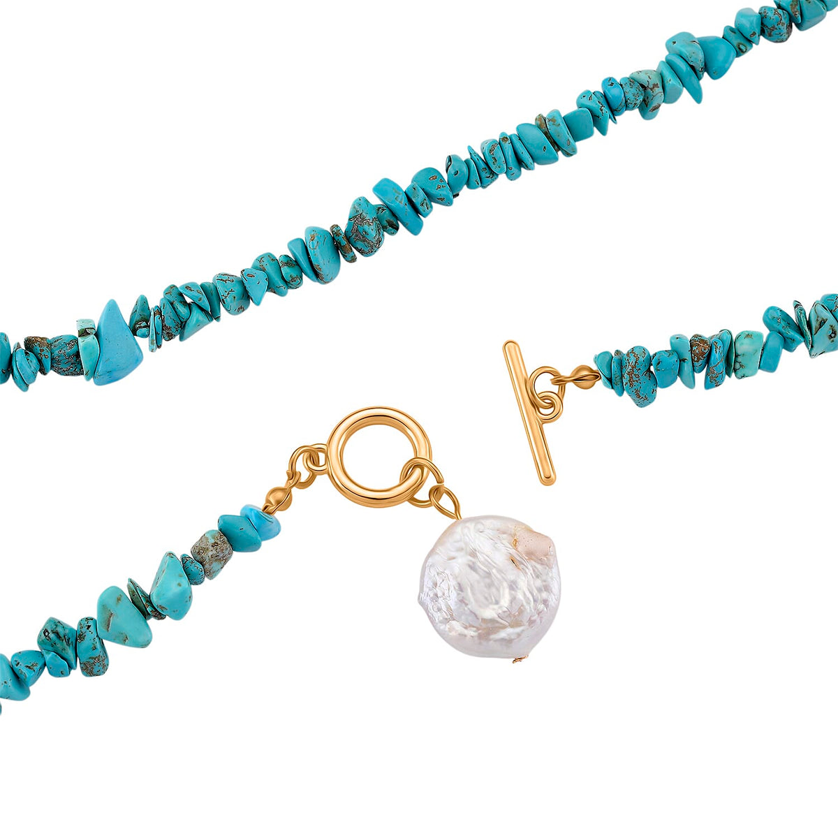 Turquoise White Shell Pearl T-Bar Clasp Necklace (Size - 20) 125.01 Ct. 8143628 4