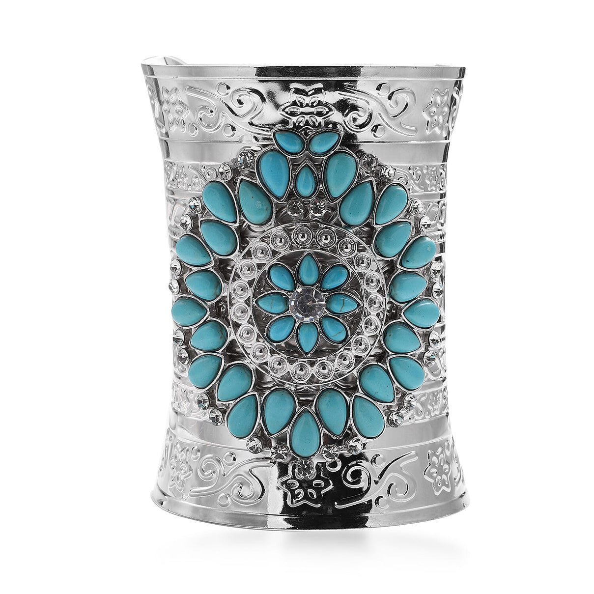 Blue Howlite and White Austrian Crystal Bangle (Size 7.5) in Silver Tone 3652433 0