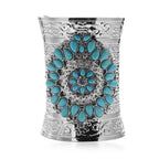 Blue Howlite and White Austrian Crystal Bangle (Size 7.5) in Silver Tone