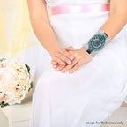 Blue Howlite and White Austrian Crystal Bangle (Size 7.5) in Silver Tone