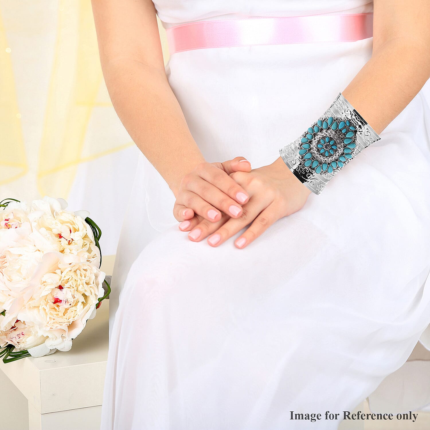 Blue Howlite and White Austrian Crystal Bangle (Size 7.5) in Silver Tone 3652433 1