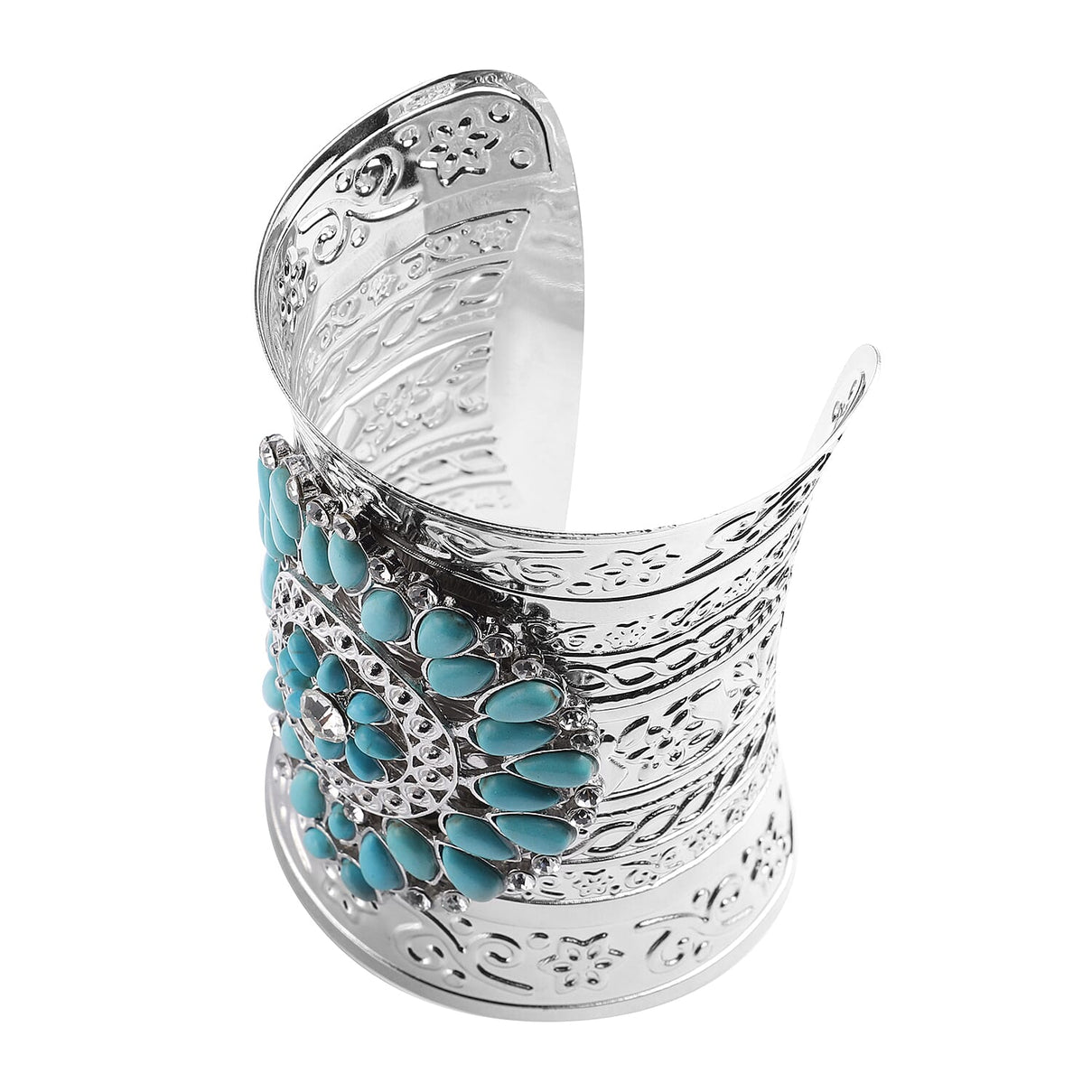 Blue Howlite and White Austrian Crystal Bangle (Size 7.5) in Silver Tone 3652433 2