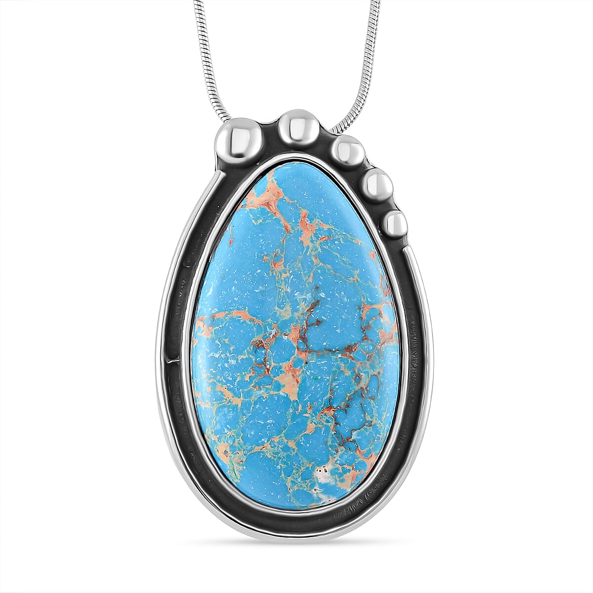 Pear Shape Blue Imperial Jasper Necklace (Size - 24 - 4 Ext) with Oxidized 50.00 Ct. 7670006 0