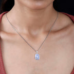 Blue Lace Agate and Natural Zircon Sterling Silver Pendant with Chain (Size 20)