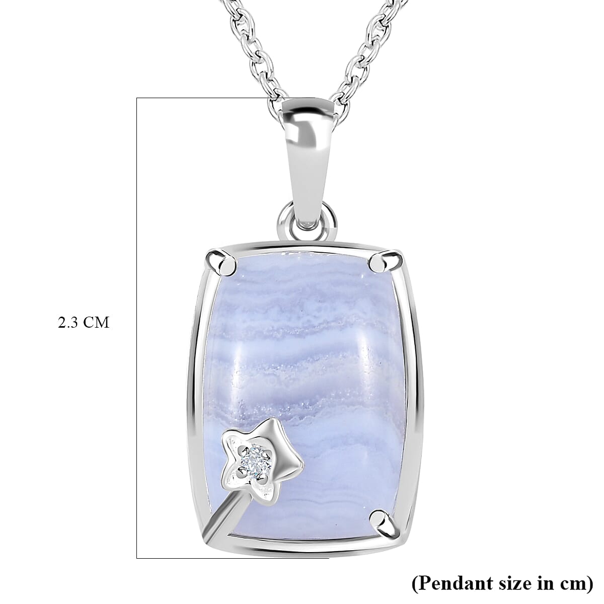 Blue Lace Agate and Natural Zircon Sterling Silver Pendant with Chain (Size 20) 4181280 7