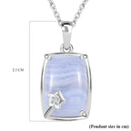 Blue Lace Agate and Natural Zircon Sterling Silver Pendant with Chain (Size 20)