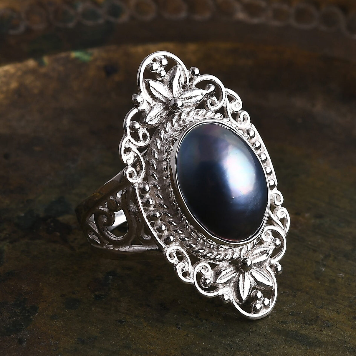 D'joy Royal Bali Collection Blue Mabe Pearl Ring in Sterling Silver 4.77 Ct. 8234761 1