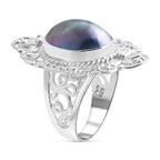 Royal Bali Collection Blue Mabe Pearl Ring in Sterling Silver 4.77 Ct, Silver Wt. 8.48 Gms.