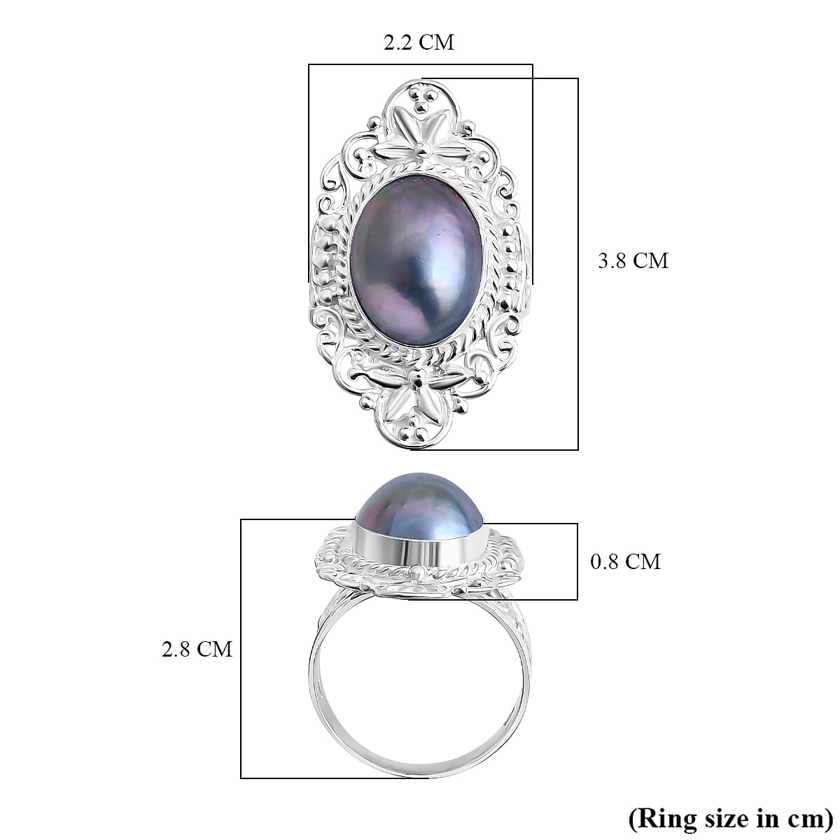 D'joy Royal Bali Collection Blue Mabe Pearl Ring in Sterling Silver 4.77 Ct. 8234761 5