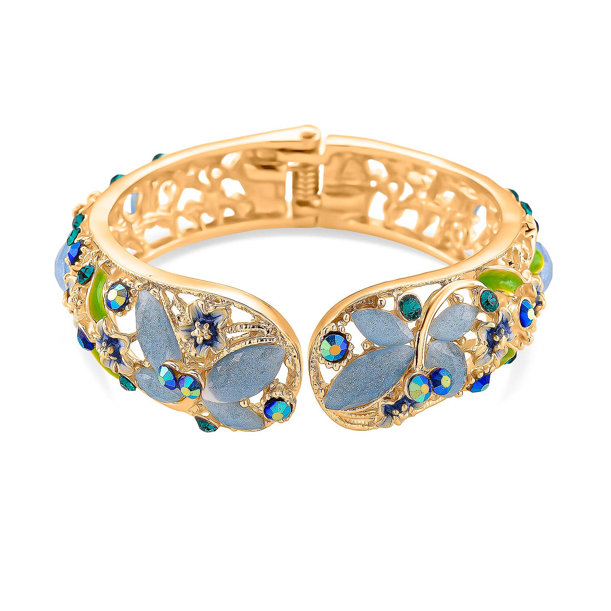 The Enchanted Collection - Blue Magic Colour Crystal &amp; Blue Colour Resin Cuff Bangle with Green Enameling 8271412 0