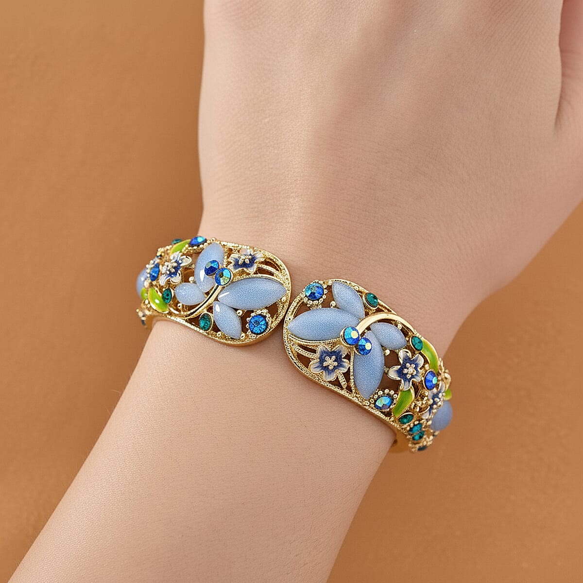 The Enchanted Collection - Blue Magic Colour Crystal &amp; Blue Colour Resin Cuff Bangle with Green Enameling 8271412 3