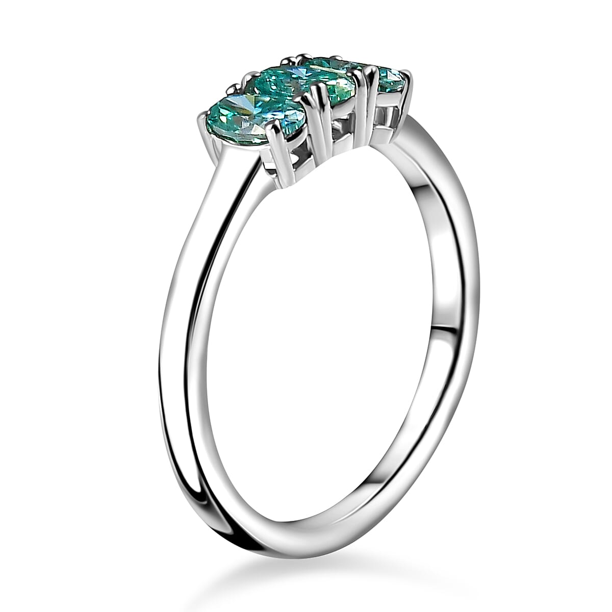 One Time Exclusive - Premium Paraiba Moissanite 3 Stone Ring in Platinum Overlay Sterling Silver 7796142 4