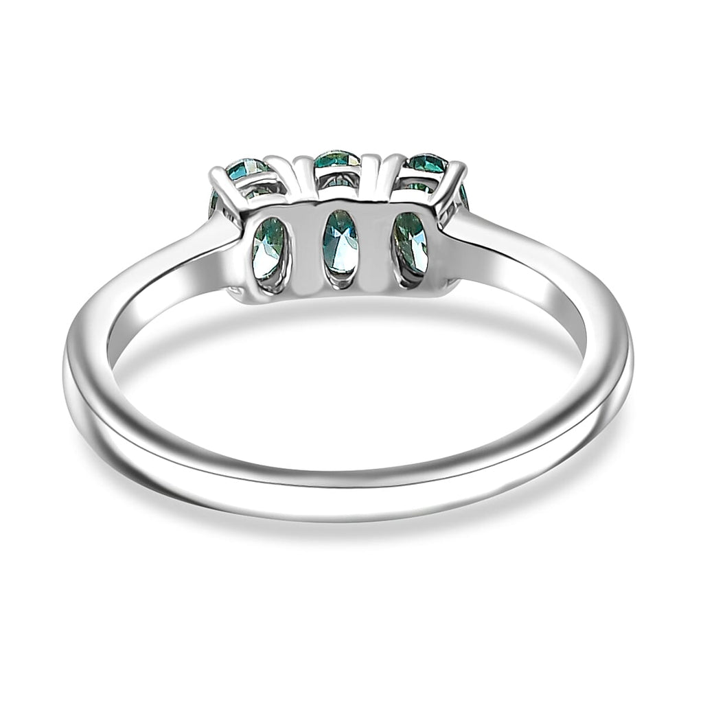 One Time Exclusive - Premium Blue Moissanite 3 Stone Bypass Ring in Platinum Overlay Sterling Silver