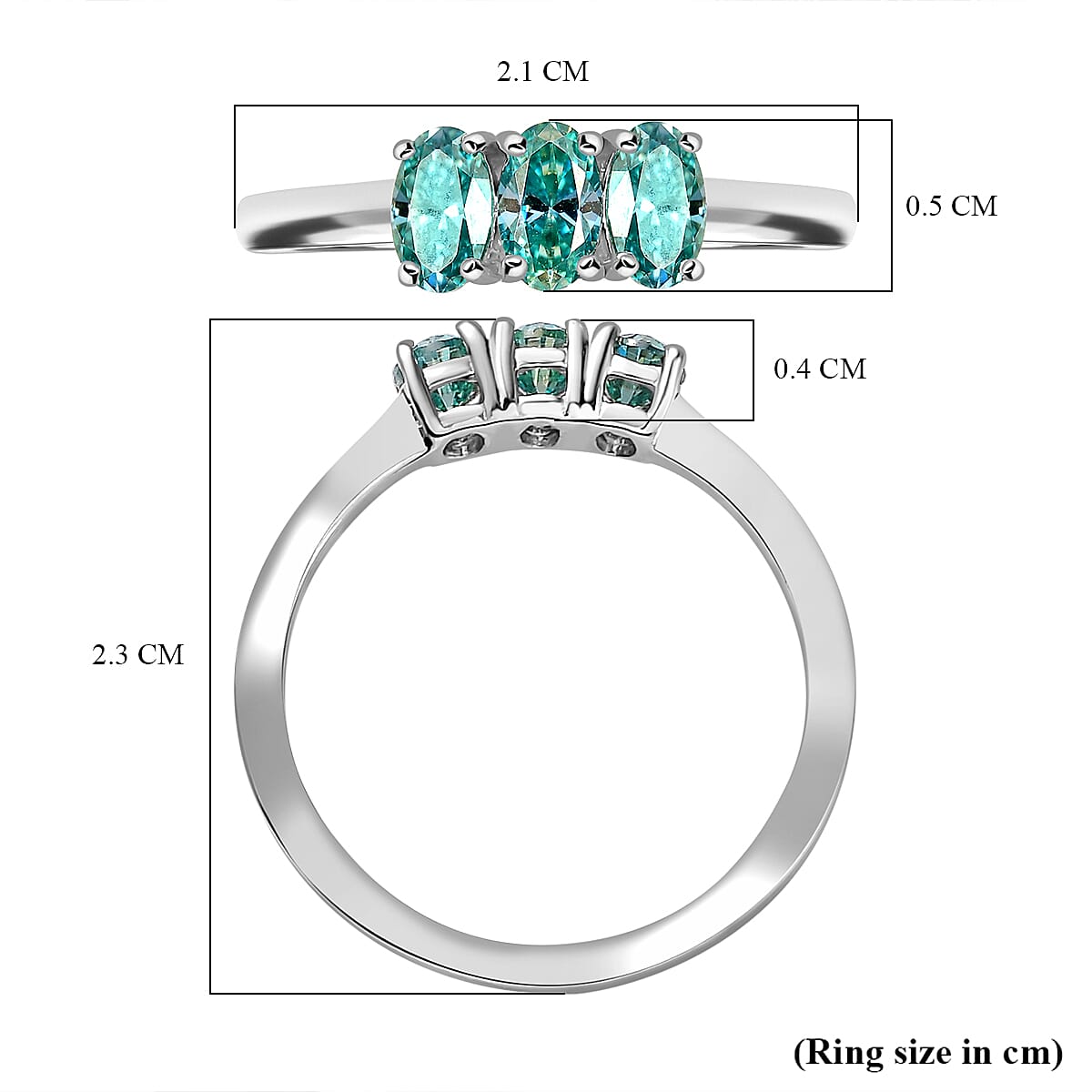 One Time Exclusive - Premium Paraiba Moissanite 3 Stone Ring in Platinum Overlay Sterling Silver 7796142 6