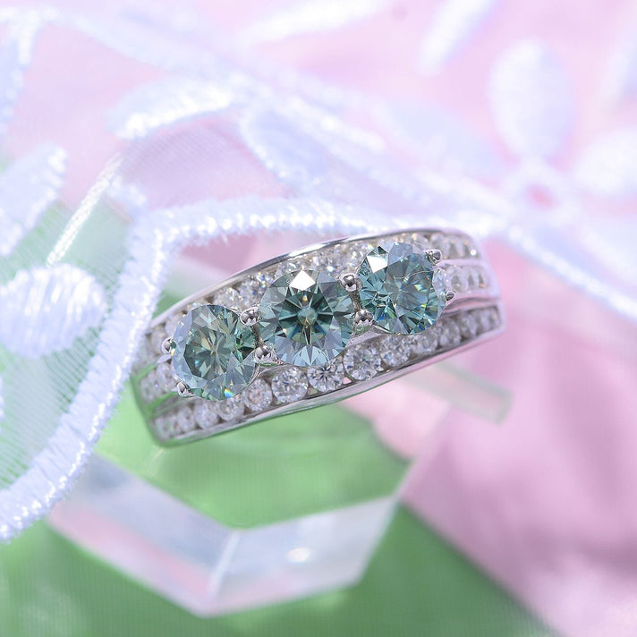 Paraiba Colour Moissanite Trilogy Ring in Rhodium Overlay Sterling Silver 2.10 Ct. 7791000 2