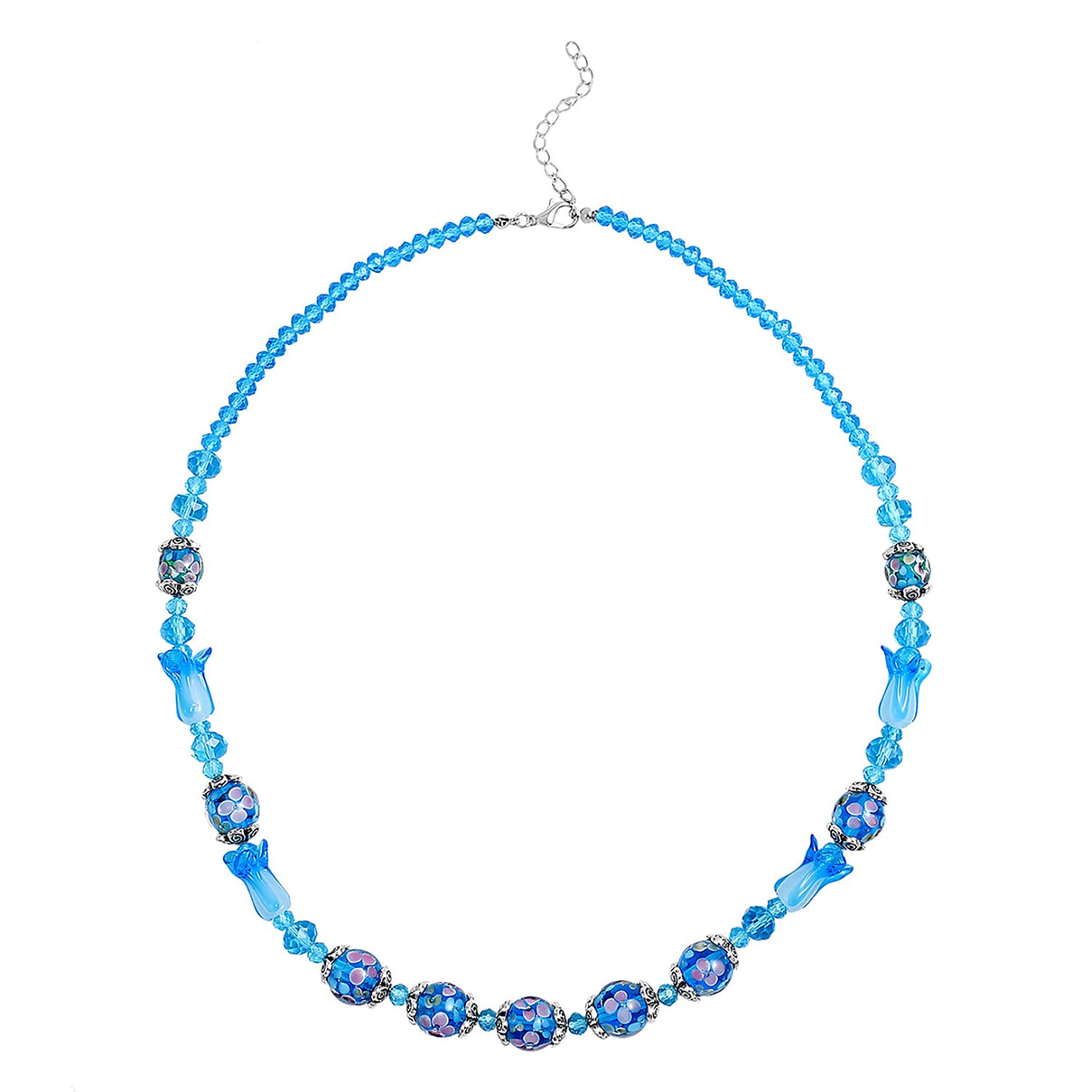 Blue Murano Style Glass and Aquamarine Beaded Necklace in Silver Plated 26 with 3 inch Extender 3505469 0