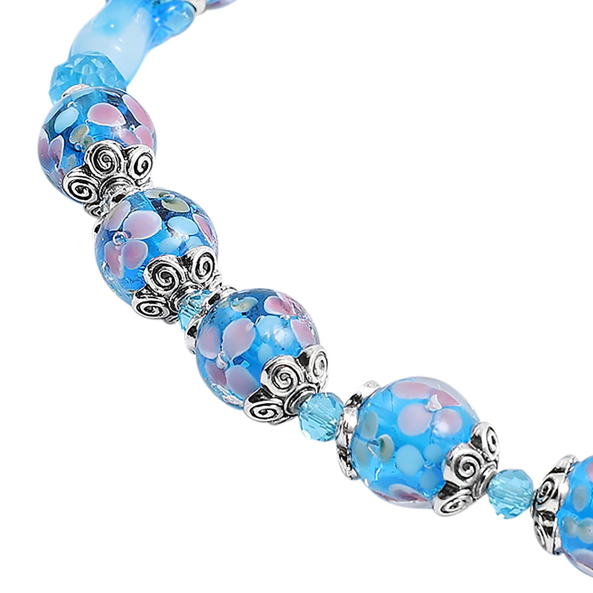 Blue Murano Style Glass and Aquamarine Beaded Necklace in Silver Plated 26 with 3 inch Extender 3505469 3