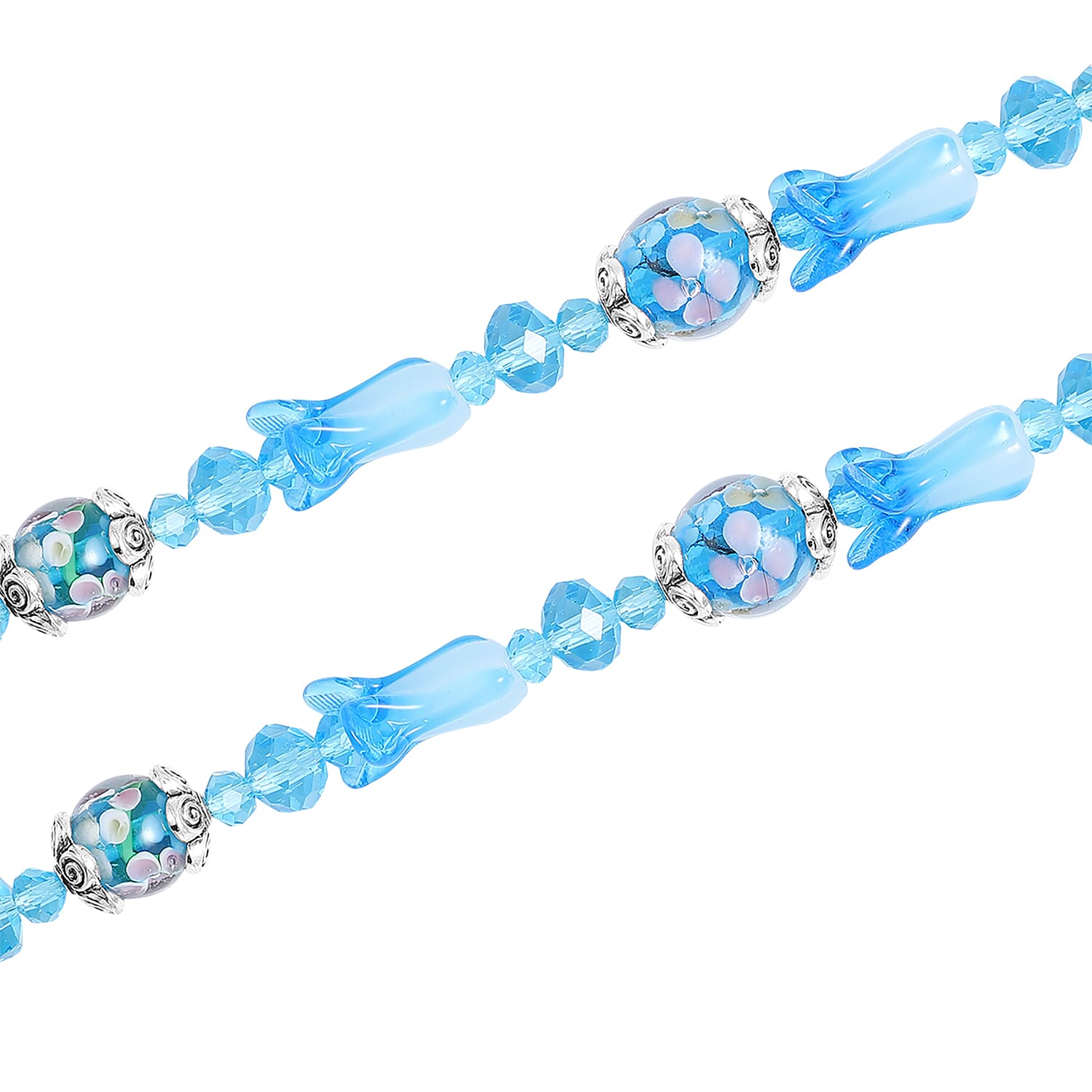 Blue Murano Style Glass and Aquamarine Beaded Necklace in Silver Plated 26 with 3 inch Extender 3505469 4