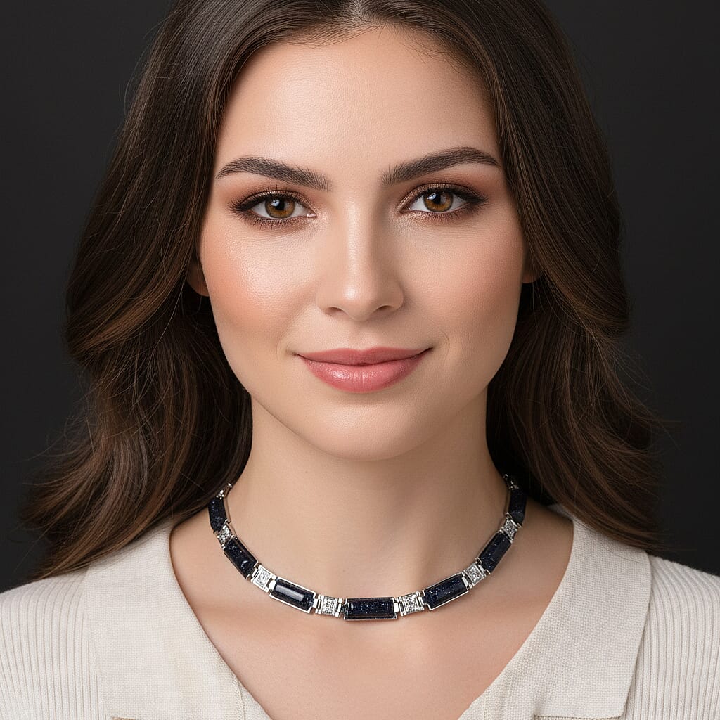 Designer Inspired - Blue Sandstone Magnetic Therapy Necklace (Size - 16) 50.00 Ct. 8413020 3