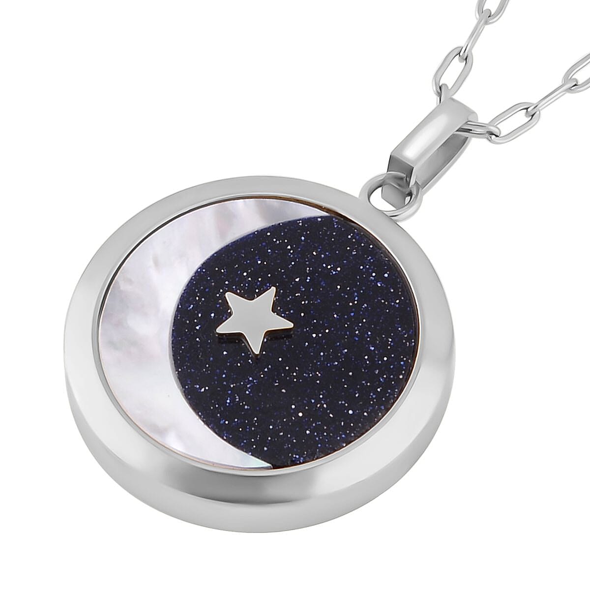 Blue Sandstone &amp; Natural Colour Shell Pendant with Stainless Steel Chain (Size 24) 4266897 2