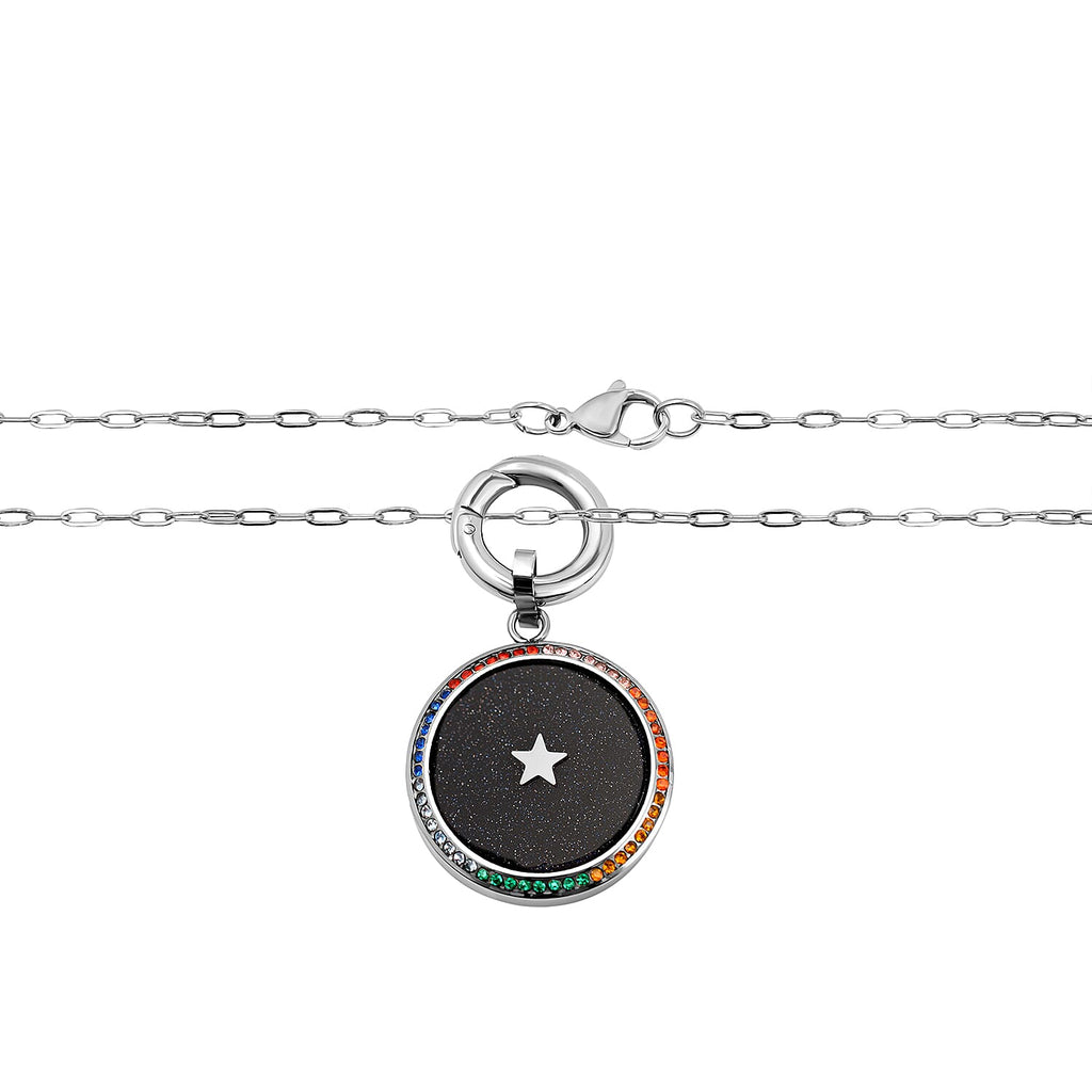 Blue Sandstone and Multi Colour Austrian Crystal Pendant with Chain (Size 24) in Silver Tone