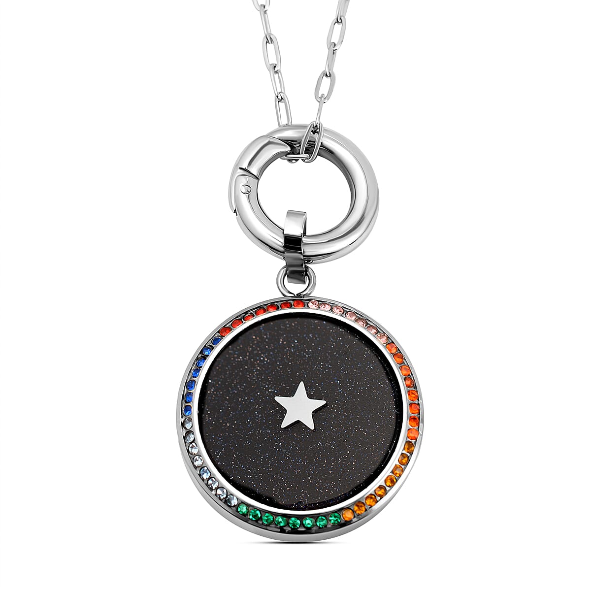 Blue Sandstone and Multi Colour Austrian Crystal Pendant with Chain (Size 24) in Silver Tone 4123788 0