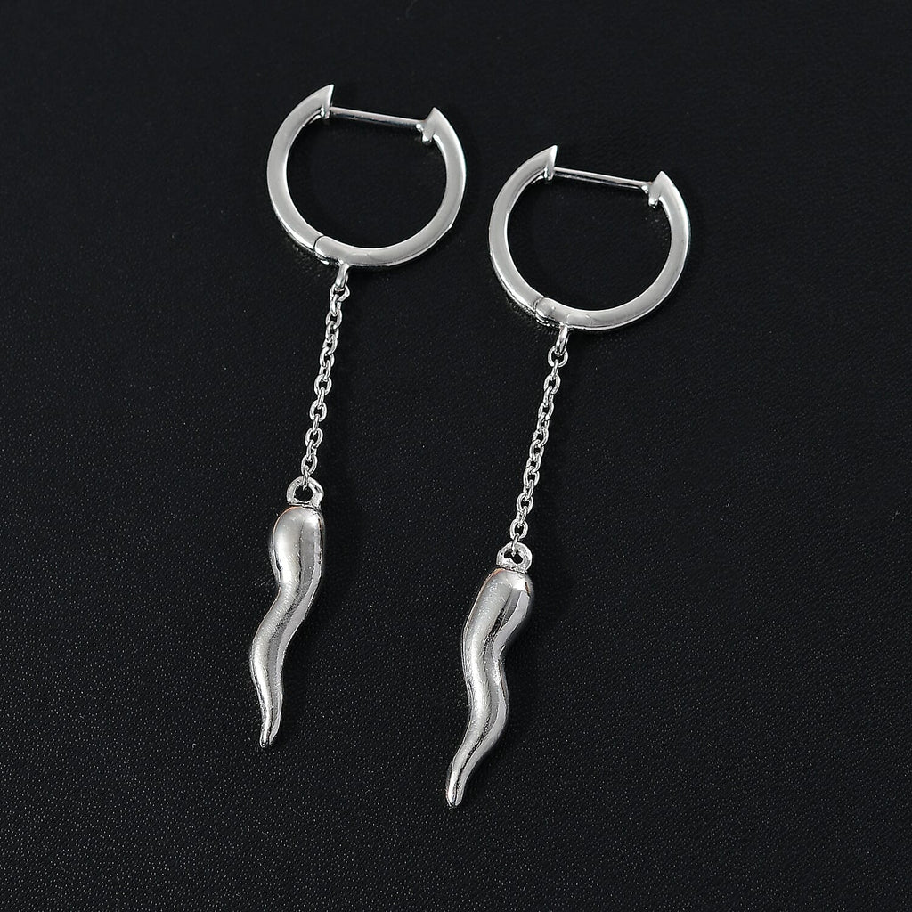 GP Chilli Pepper Collection - Blue Sapphire Solitaire Stud Hook Earring in Rhodium Overlay Sterling Silver