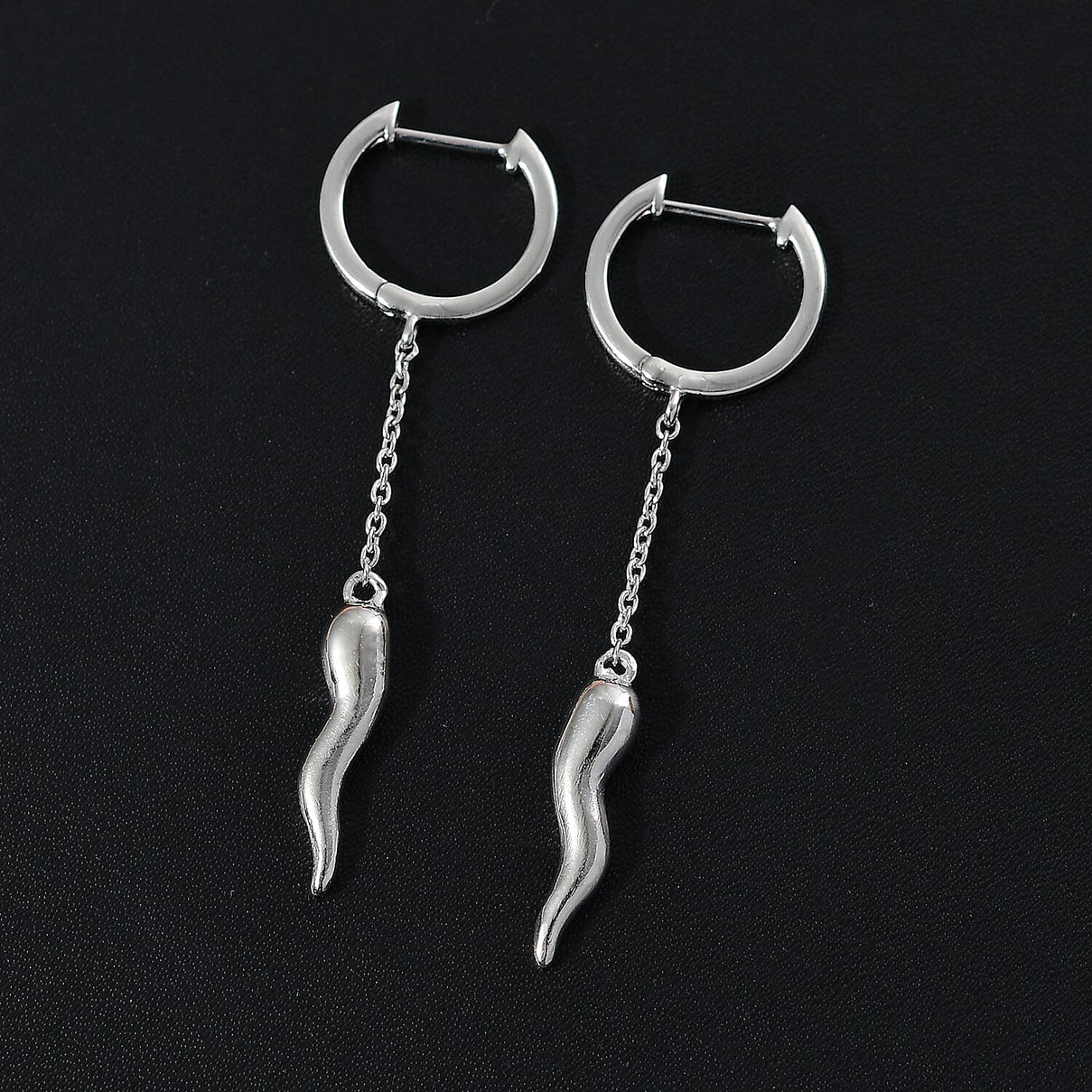 GP Blue Sapphire Dangle Chilli Earrings in Rhodium Overlay Sterling Silver 7981199 1