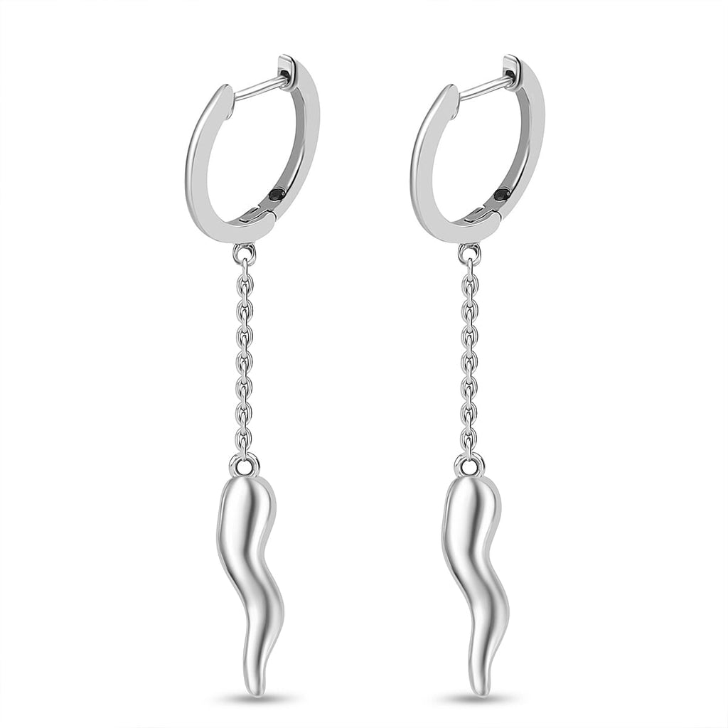 GP Chilli Pepper Collection - Blue Sapphire Solitaire Stud Hook Earring in Rhodium Overlay Sterling Silver