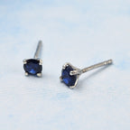 Blue Sapphire Earrings in Platinum Overlay Sterling Silver