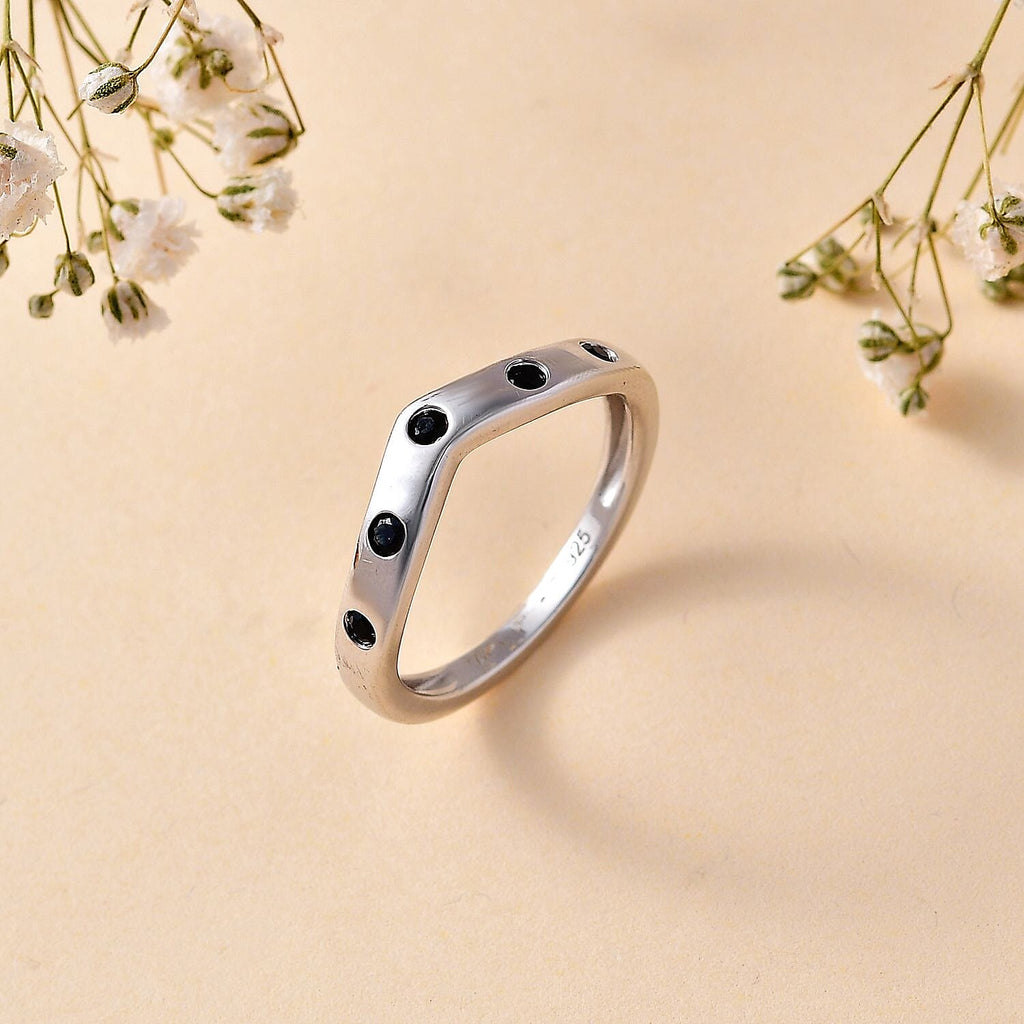 Blue Sapphire Ring in Rhodium Overlay Sterling Silver