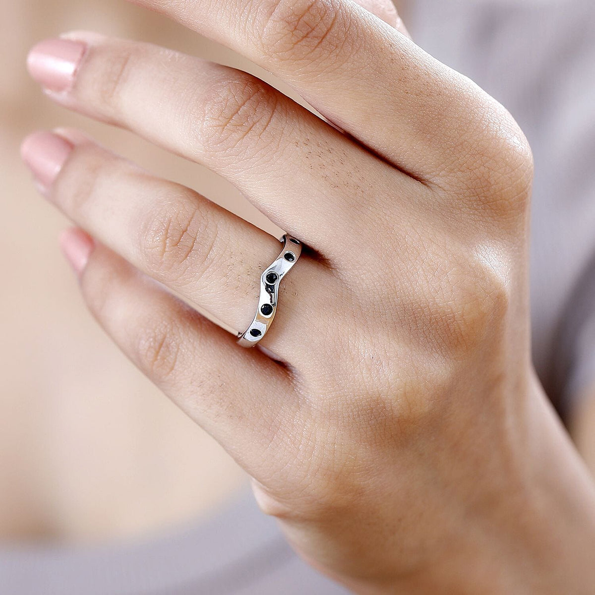 Blue Sapphire Wishbone Ring in Rhodium Overlay Sterling Silver 7807347 2